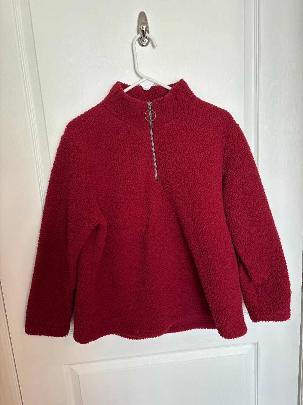 mySTYLE XL Red Sherpa Teddy Fleece 1/4 Zip Pullover O-Ring